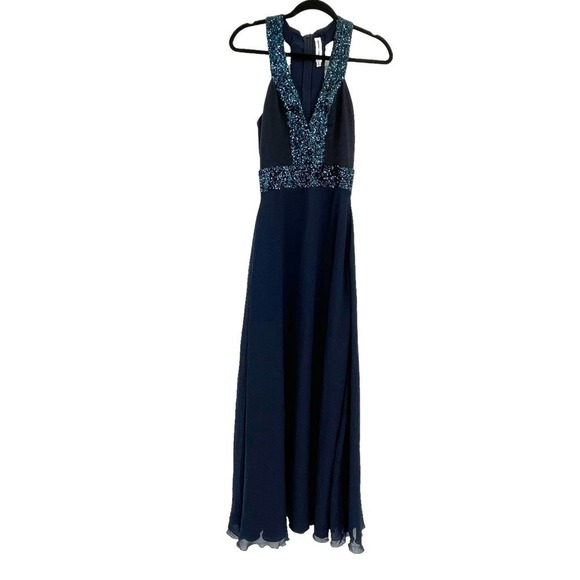 Dress the Population Women's Delani Sequin Crepe Gown Navy Size S NWOT - Picture 8 of 12